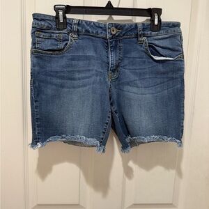 CAbi Blue Jean Shorts with Frayed Hem